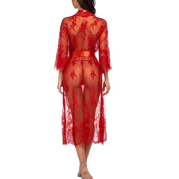 Long Lace Lingerie Kimono Robe Swimsuit Cover Up - Picture 6 of 7